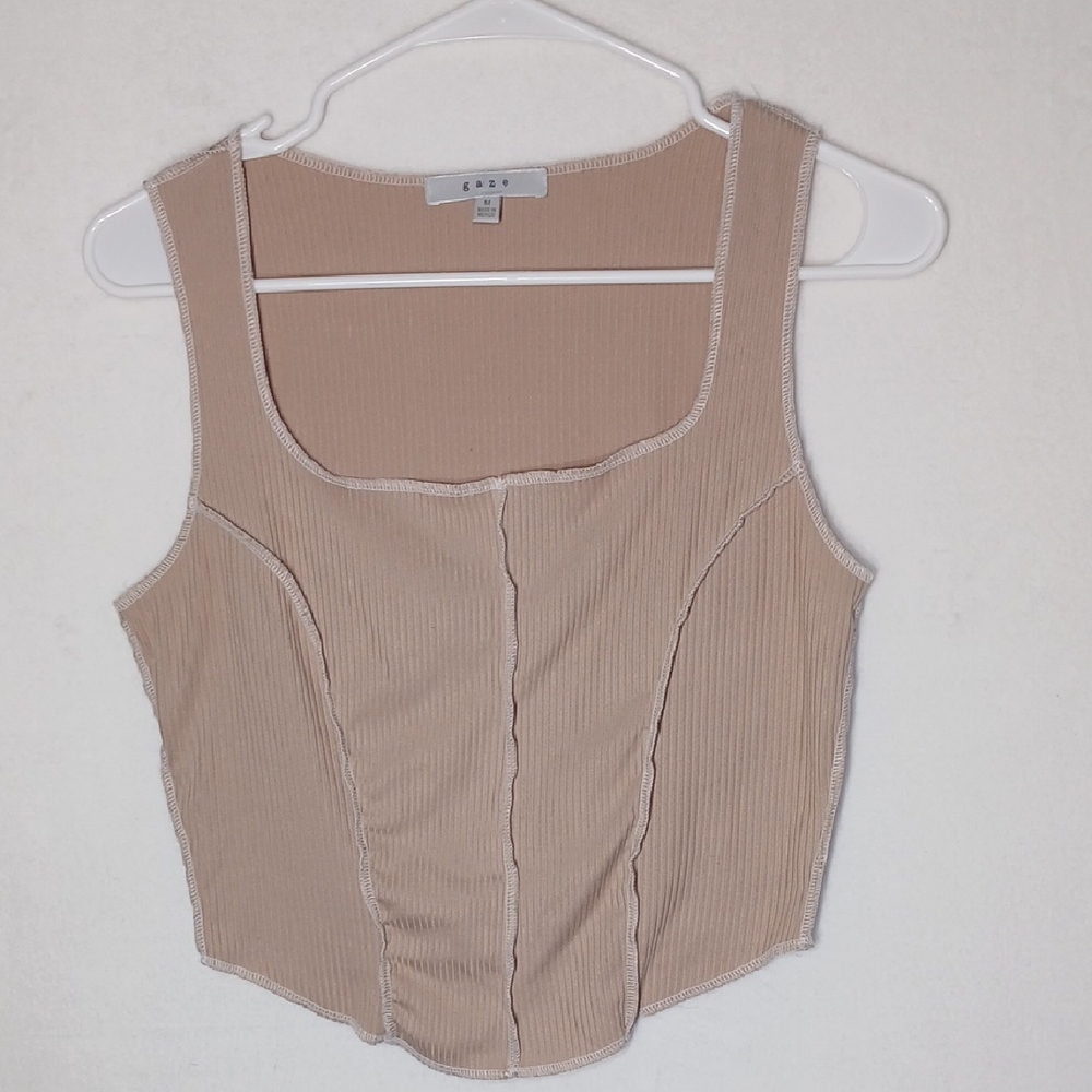 Gaze Beige Ribbed Tank Top